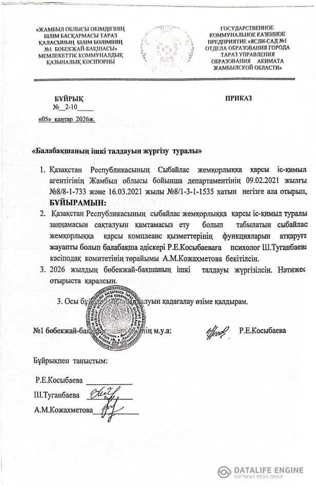 "Балабақшаның ішікі талдауын жүргізу туралы"